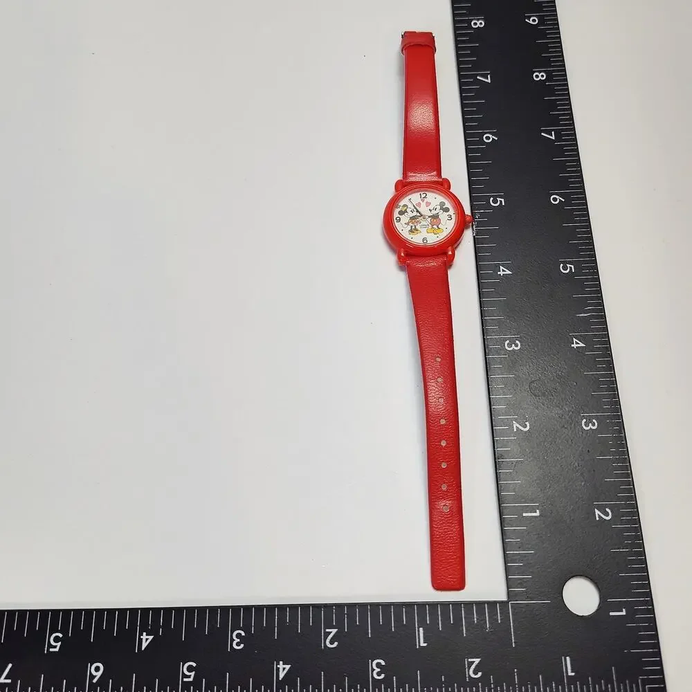 Vintage Mickey Mouse Minnie Lorus Watch w Box Red